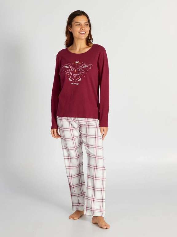Pijama largo camiseta + pantalón de franela - 2 piezas - VERDE o ROJO. Recogida gratuita en tienda