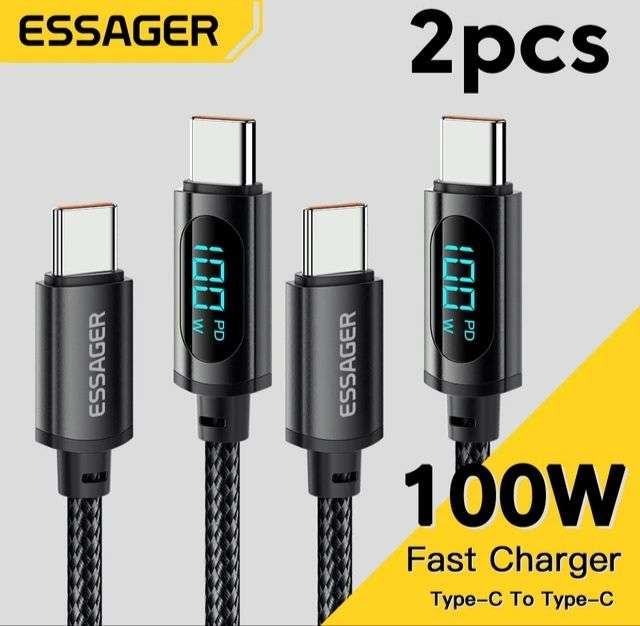 Essager-Cable de carga rápida PD 100W, Cable USB tipo C (2 unidades)
