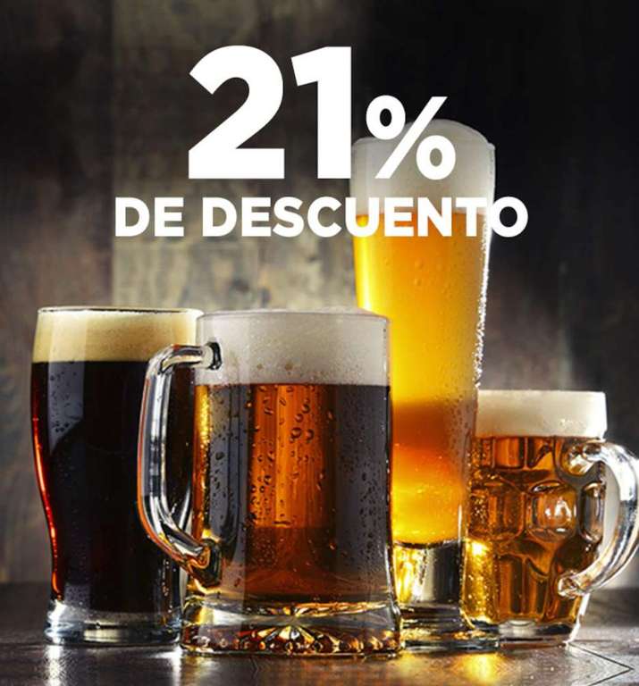 21% de descuento en Cervezas (Ofertas combinables, 33 Latas 1906 reserva Especial a 19€, 72 Latas Clásica cerveza rubia a 20€)
