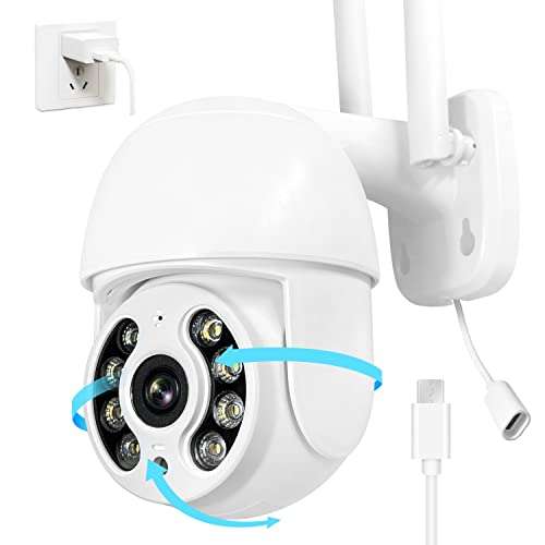 Camara Vigilancia WiFi Exterior con Visión Nocturna Color, Tecnología PTZ, Detector de Movimiento, Audio Bidireccional, compatible Alexa