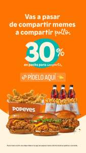Hasta 30% de descuento en packs para compartir en pedidos a domicilio en la app de Popeyes España