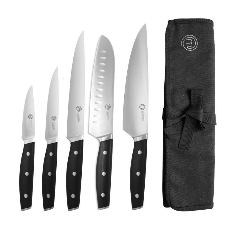 Chef Master Cuchillos Cocina con Manta, 5 Piezas, Plata, Alto Carbono