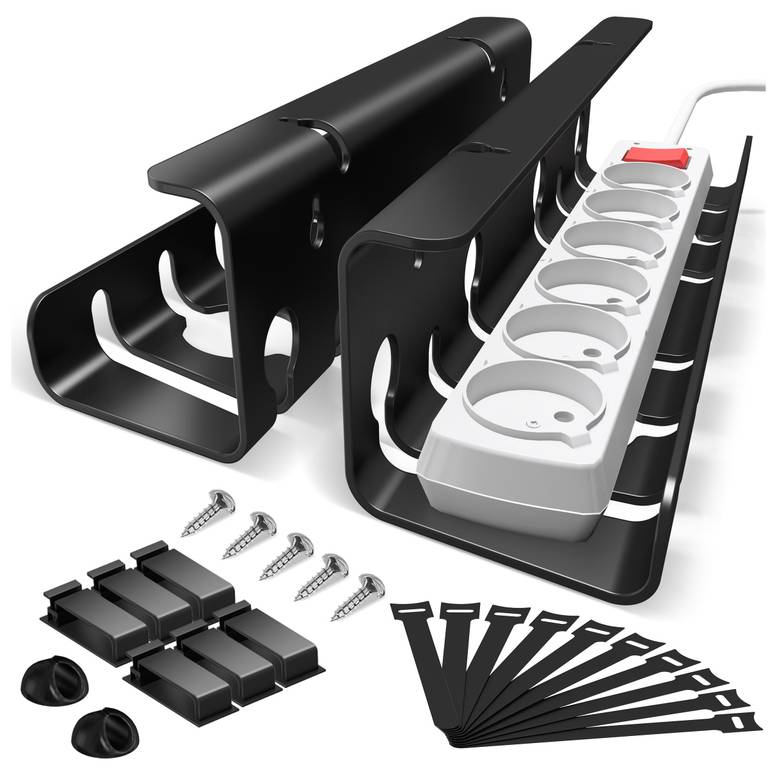 Bandeja Pasacables Escritorio, 2 Unidades de Metal Negro, Organizador de Cables Bajo Mesa