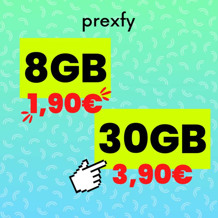 ¡8GB/mes + ilimitadas por 1,90€! o ¡30GB/mes + ilimitadas por 3,90€! para NUEVOS clientes