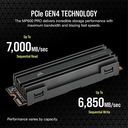 Corsair SSD MP600 PRO Gen4 PCIe x4 NVMe M.2 TLC NAND alta densidad con disipador de calor de aluminio M.2 2280. 1 TB