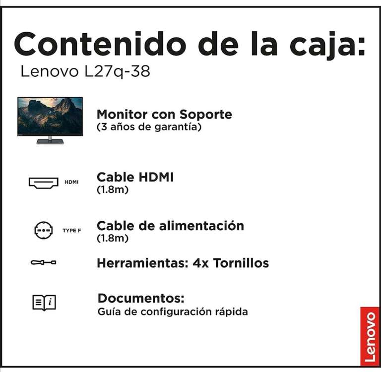 Monitor - Lenovo L27q-38, 27" QHD, 6 ms, 75 Hz, HDMI 1.4, DP 1.2, Raven Black (Tb Amazon)