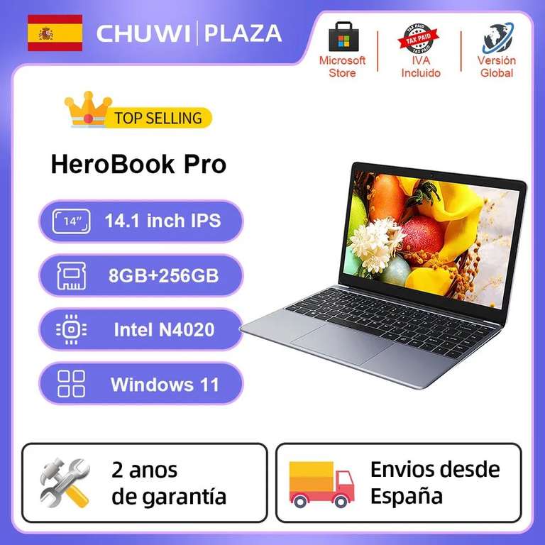 CHUWI-ordenador portátil HeroBook Pro FHD, 14,1 pulgadas, Intel Celeron N4020 Dual Core UHD Graphics 600 GPU 8GB-256GB SSD Windows 11