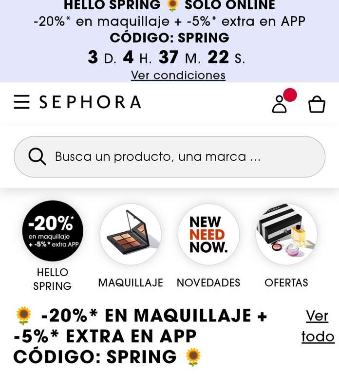 20% + 5% (app) en maquillaje en Sephora