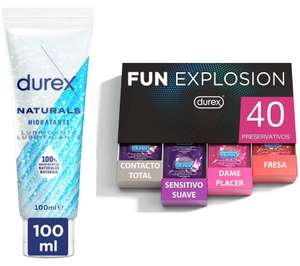 Durex - Lote Fun Explosion, Pack 40 Preservativos + Lubricante Naturals Hidratante 100ml [22,38€ NUEVO USUARIO]