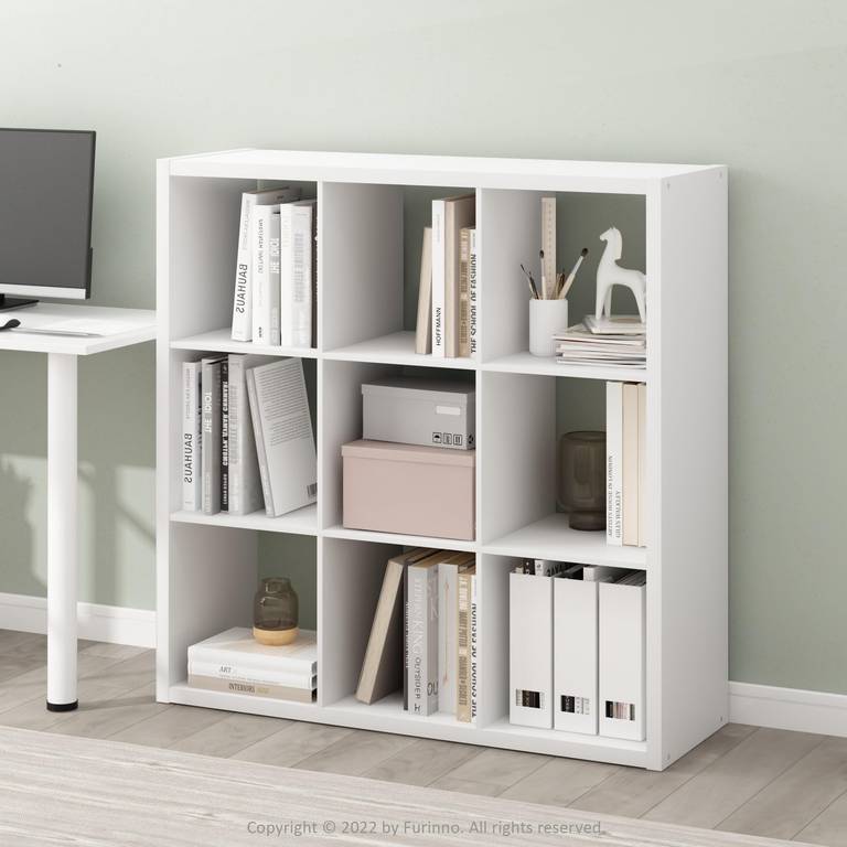 Furinno Cubicle Estantería de 9 Cubos, librero Reversible con Marco Extra Grueso; 37,08 x 111,76 x 111,76 cm
