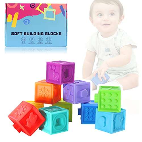 Richgv Bloques Apilables para Bebés Bloques Construcción Suaves, 10 piezas, 60 texturas diferentes