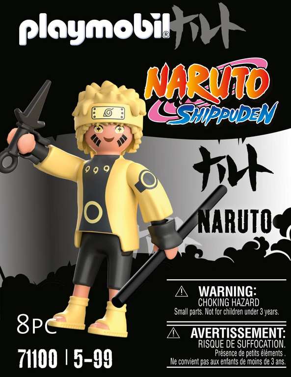 PLAYMOBIL Naruto 71100 Naruto Rikudou Modo Sabio con Camisa Amarilla, pantalón Negro y Sandalias Amarillas, además de un bastón y un Kunai
