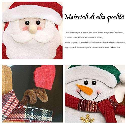 Pack 6 Pcs Bolsita para Cubiertos de Navidad, Muñeco de Nieve de Alces de Santa Claus, Decoración de Mesa