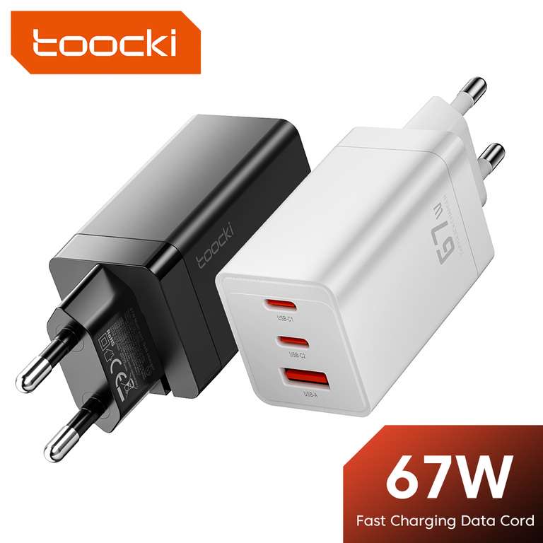 Toocki-cargador USB tipo C para móvil 67W (blanco y negro)