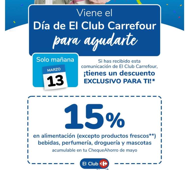 Día del club Carrefour 13 de marzo acumula 15%