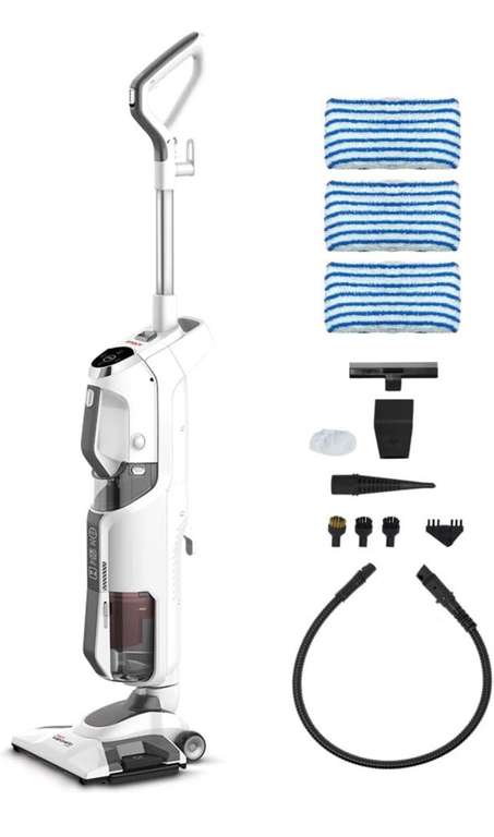 Polti Vaporetto 3 Clean - Escoba a vapor y aspirador sin bolsa con limpiador a vapor portátil, 3 en 1, 12 accesorios en dotación