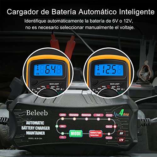 Cargador de Baterías para coches y motos Beleeb Series C04, 6V 12V 4A.