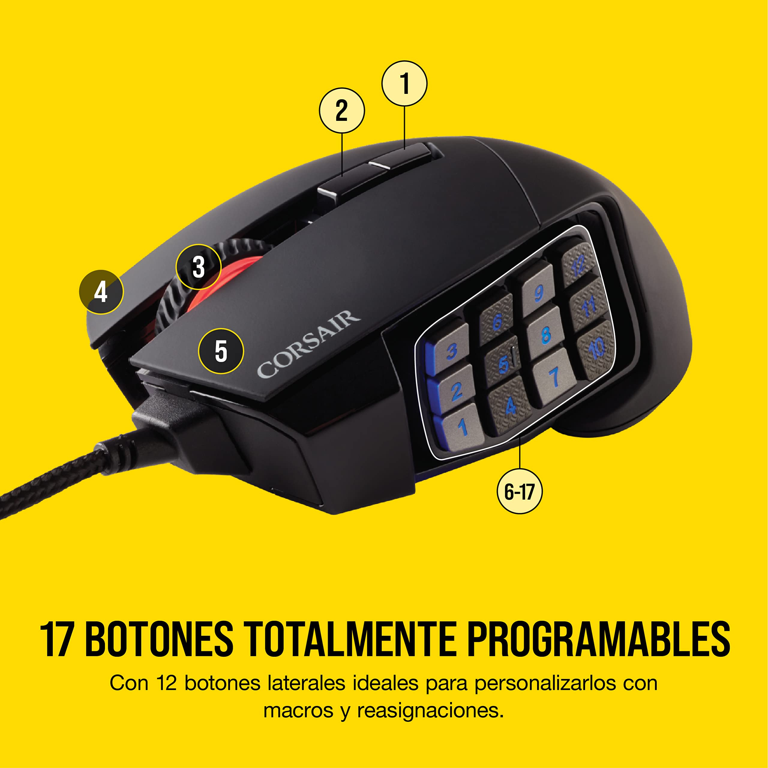 Corsair Scimitar Elite RGB Óptico MOBA/MMO Ratón para Juegos - Negro