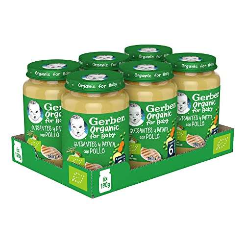 Pack de 6 Potes de Guisantes Orgánico GERBER (Nestlé) - Patata Pollo, a partir de 6 meses, (6x190g)
