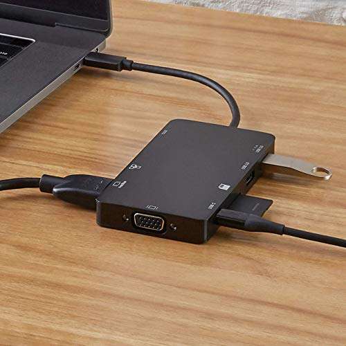 Amazon Basics – Estación de acoplamiento tipo C USB 3.1 de aluminio con HDMI, VGA, Ethernet, 2 USB-A, lector de tarjetas SDTF