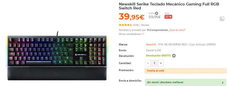Newskill Serike Teclado Mecánico Gaming Full RGB Switch Red