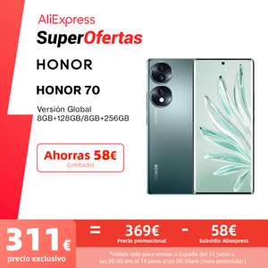 Honor 70 5G versión Global, Snapdragon 778G Plus, 120Hz, Pantalla 6.67 pulgadas OLED, 66W SuperCharge, 54MP Cámara.