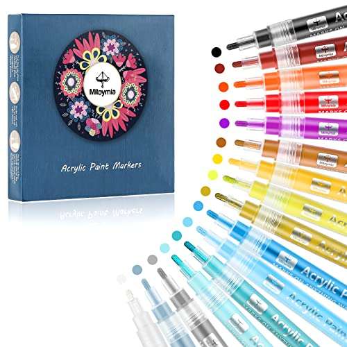 Rotuladores de Colores - Rotuladores de Pintura Acrílica Para Pintar Rocas, Kit de 16 Colores Vibrantes Para Cristal, Piedra