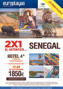 Senegal 17 y 24 de septiembre 2 personas desde Madrid 2x1 vuelos + 7 noches en hotel 4* todo incluido