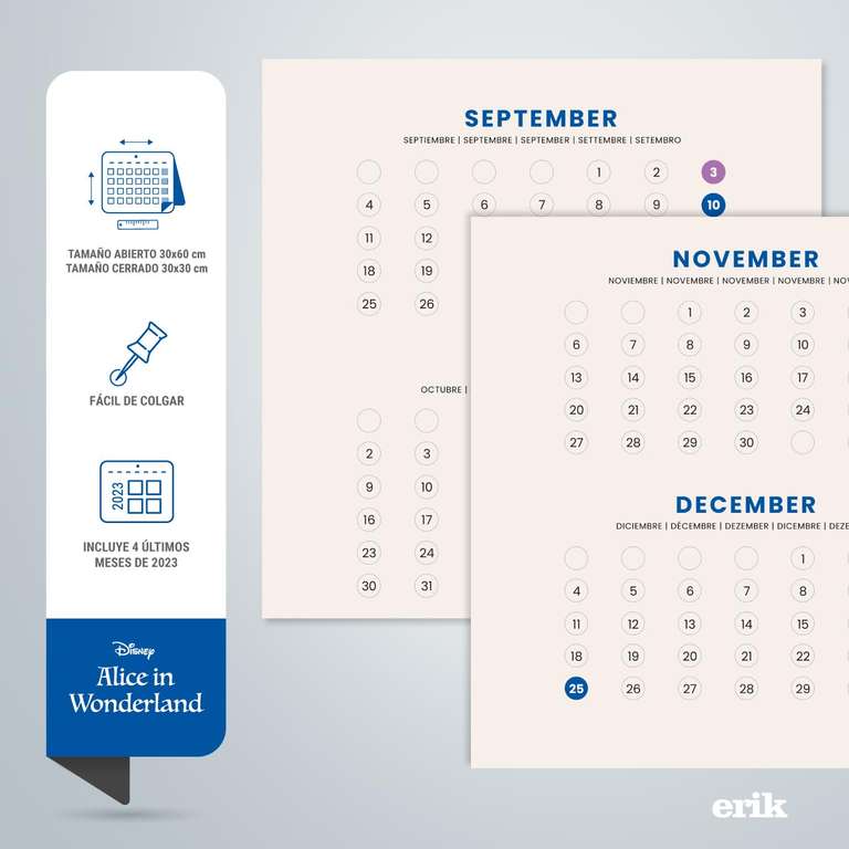 Grupo Erik Calendario 2024 pared Disney Alicia - Calendario pared 2024 - Planificador mensual 30x30 cm | Calendario 2024 Disney