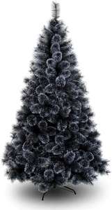 Árbol de Navidad Negro con Nieve Artificial Natural y Rellenado. 90 cm