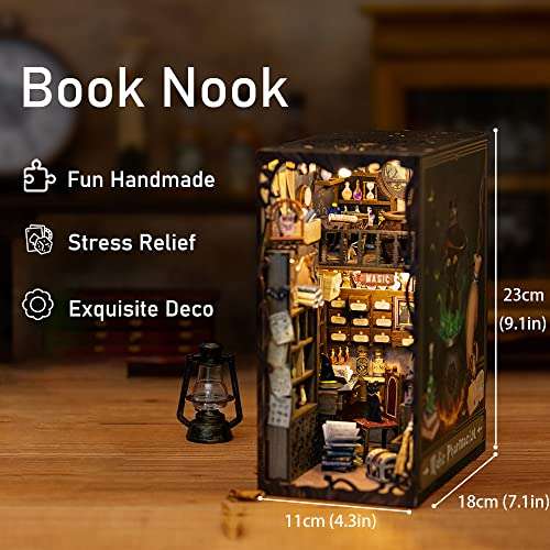 Fsolis DIY Book Nook,3D Madera Rompecabezas DIY Mini Kit de Casa de Muñecas,DIY Book Nook Kit de Construcción de Sujeta libros de Madera.