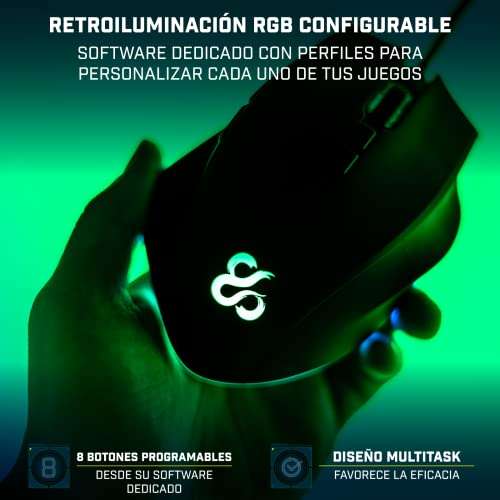 Newskill Habrok Ratón Gaming Profesional, Con Cable, RGB, Sensor Óptico, 16000 DPI Ajustables, 8 Botones Programables