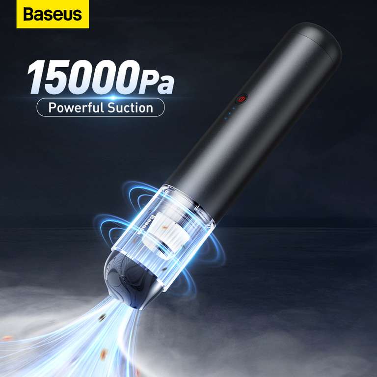 Baseus-Aspiradora mini inalámbrica para coche, aspirador de mano de 15000Pa con luz LED