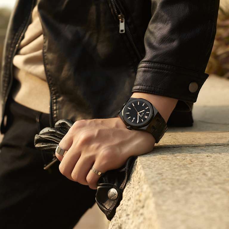 BUREI clásico Reloj Masculino de Acero Inoxidable Vestido de Cuarzo japonés Reloj de Pulsera Impermeable Fecha de la Correa
