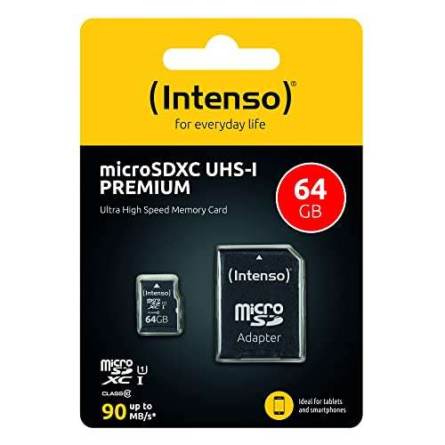 Tarjeta de memoria MicroSDXC Intenso Premium de 64 GB, Clase 10 UHS-I
