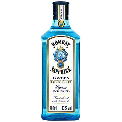 Bombay Sapphire Premium Distilled London Dry Gin, Ginebra Infusionada al vapor con 10 botánicos exóticos, 43 % vol., 700 ml