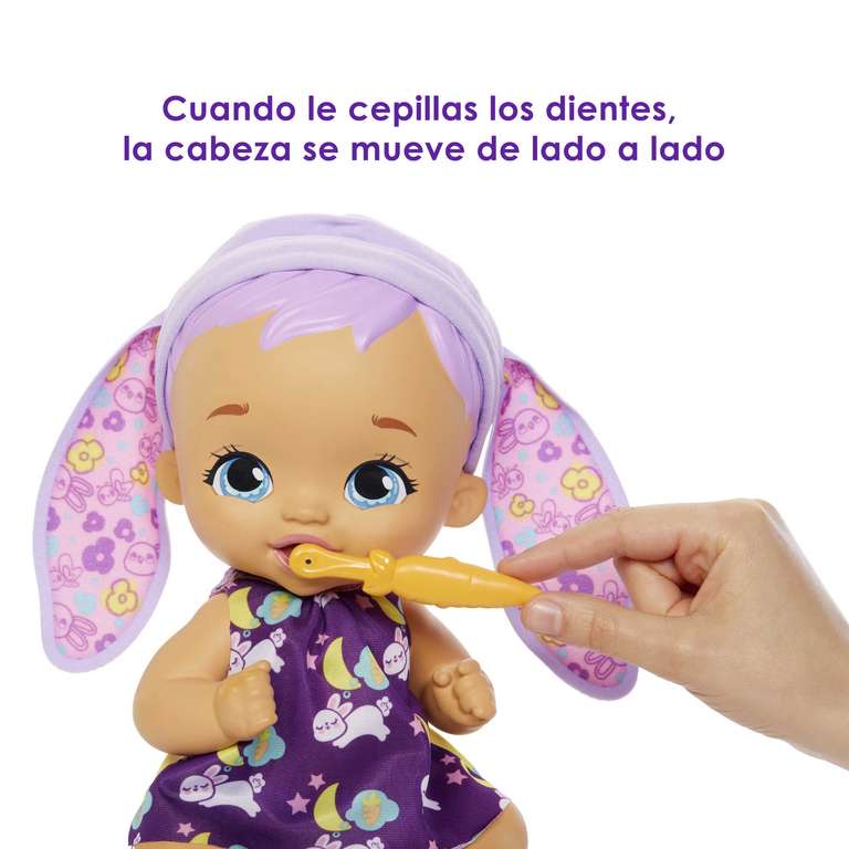 My Garden Baby Conejito Dientes Limpios Lavanda Muñeco de juguete con cepillo de dientes y accesorios, regalo para niñas y niños +3 años