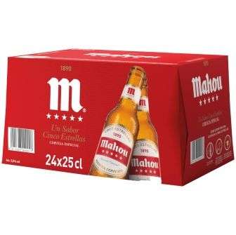Pack de 24 botellas de 25cl de cerveza Mahou 5 Estrellas Especial en Carrefour