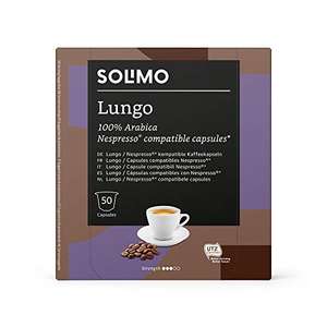 Marca Amazon - Solimo Cápsulas de café Lungo compatibles con Nespresso, 50 cápsulas (1 x 50) - Certificado por Rainforest Alliance