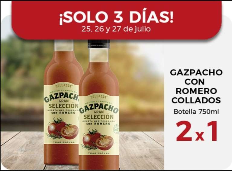 2x1 en gazpacho sin glutén botella de 770 ML en supermercados del Corte Ingles [ Pack 2 unidades por 4 euros ]