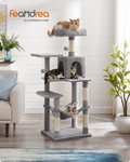 Árbol para Gatos, Altura 143 cm, Torre de Gatos, con 4 Postes Rascadores, 2 Plataformas, 1 Cueva, 1 Hamaca, 2 Pompones, Tela de Felpa
