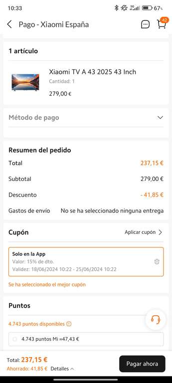 Xiaomi Tv A 2025 43" (Con mi points 189€)