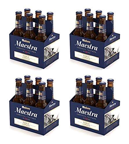Mahou Maestra Doble Lúpulo - Cerveza Lager Tostada, Volumen 7,5% Alcohol - 1 caja con 24 botellas