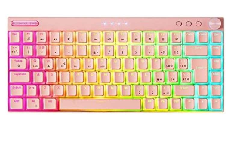 Mars Gaming MKCLOUD, Teclado Mecánico Inalámbrico RGB Rosa, Ultra-compacto 75%, Switch Outemu SQ PRO Rojo