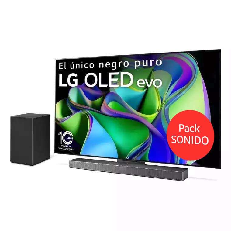 TV LG OLED evo 4K de 77'' C34 OLED77C34LA + Barra de Sonido SC9S P.V.P 799€ + Monitor 27" IPS + Cámara WebCam [Mismo Pack con C35 por 2261€]
