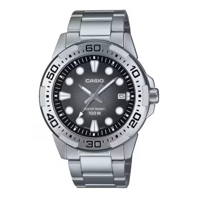 Casio MTD-140D-1AV – Reloj Hombre Estándar Analógico, Esfera Negra, Acero Inoxidable, WR 100M, Brazalete Acero, Fecha