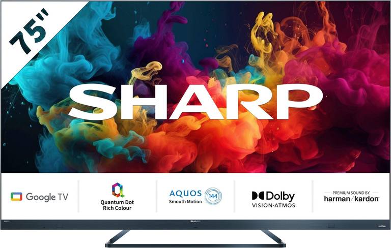 Televisión Smart TV de 75″ Sharp 75FQ5EA (QLED, 4K, 144Hz, Google TV, Sonido Harman Kardon)