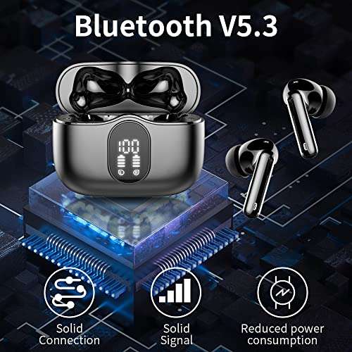Auriculares Inalámbricos, Bluetooth 5.3 con HD Micrófono HiFi Estéreo  Pantalla LED, Reducción de Ruido, 13 mm Controlador dinámico,IP7  Impermeable 36H Cascos Negros : : Electrónica