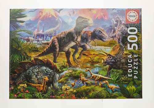 Educa - Puzzle de 500 Piezas para Adultos | Encuentro de Dinosaurios. Incluye Pegamento Fix Puzzle. A Partir de 11 años