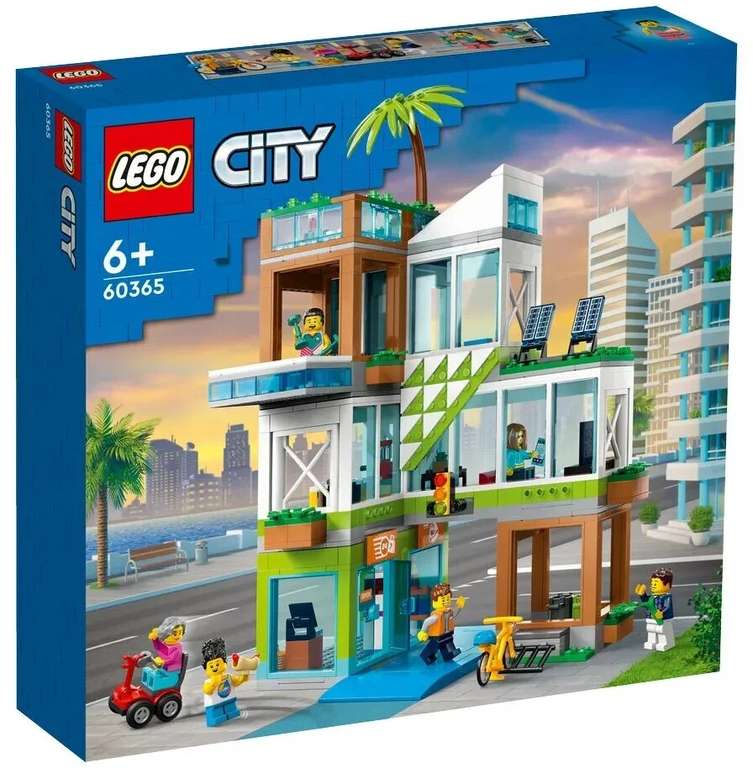 Set de juguetes de construcción LEGO City 60365 Edificio de Apartamentos, con módulos combinables de espacios